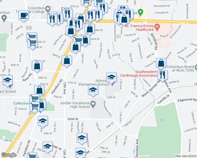 map of restaurants, bars, coffee shops, grocery stores, and more near 3714 15th Avenue in Columbus