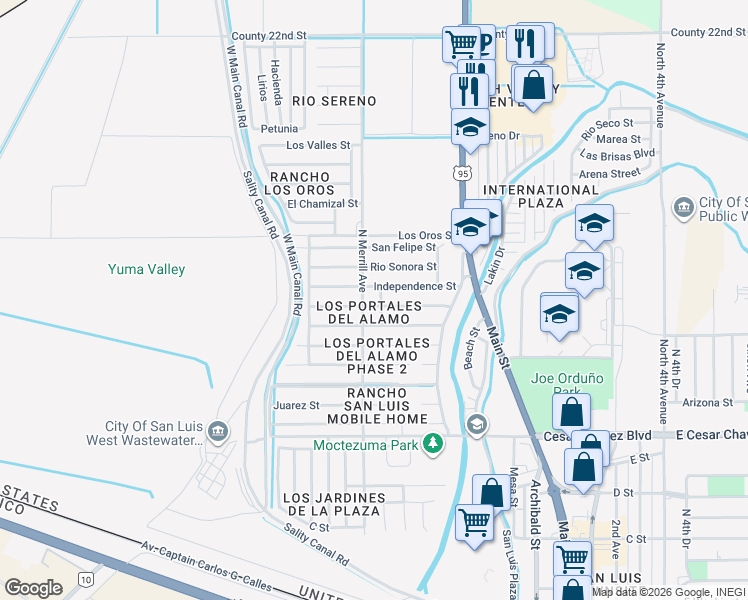 map of restaurants, bars, coffee shops, grocery stores, and more near 1156 Ajo Avenue in San Luis