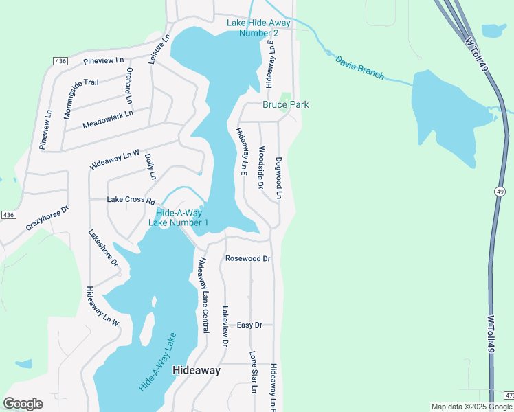 map of restaurants, bars, coffee shops, grocery stores, and more near 523 Hide a Way Lane East in Hideaway