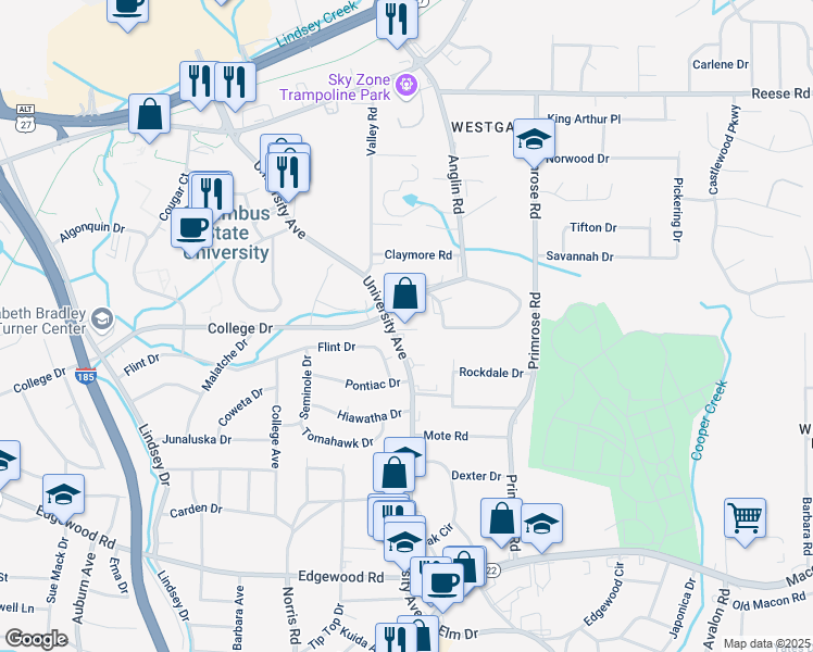 map of restaurants, bars, coffee shops, grocery stores, and more near 3709 University Avenue in Columbus