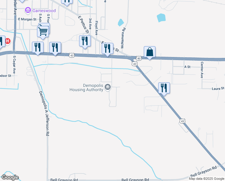 map of restaurants, bars, coffee shops, grocery stores, and more near 1100-1216 Edgemont Drive in Demopolis