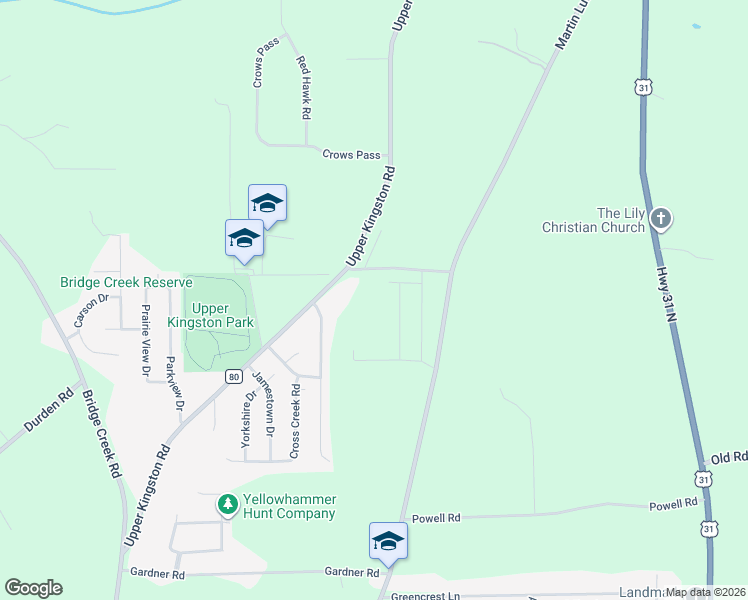 map of restaurants, bars, coffee shops, grocery stores, and more near 1324 Upper Kingston Road in Prattville