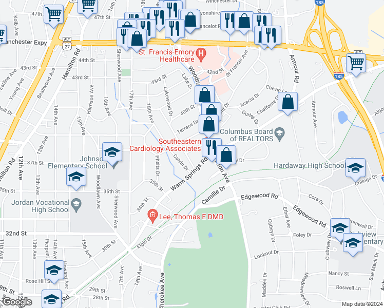 map of restaurants, bars, coffee shops, grocery stores, and more near 2008 Pageland Drive in Columbus