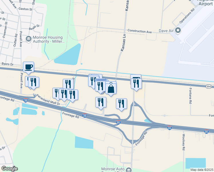 map of restaurants, bars, coffee shops, grocery stores, and more near 4800 Millhaven Road in Monroe