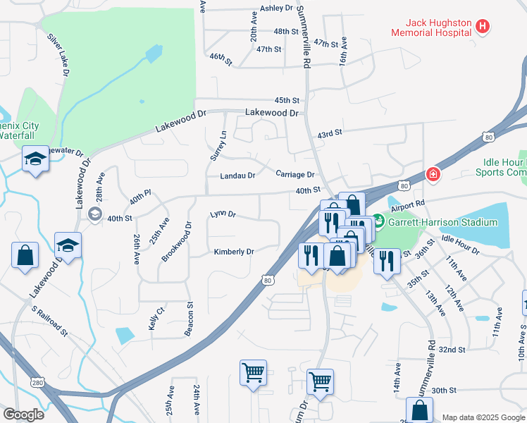 map of restaurants, bars, coffee shops, grocery stores, and more near 3712 Lynn Drive in Phenix City