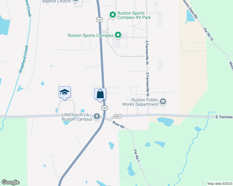 map of restaurants, bars, coffee shops, grocery stores, and more near 100-198 Debra Lane in Ruston