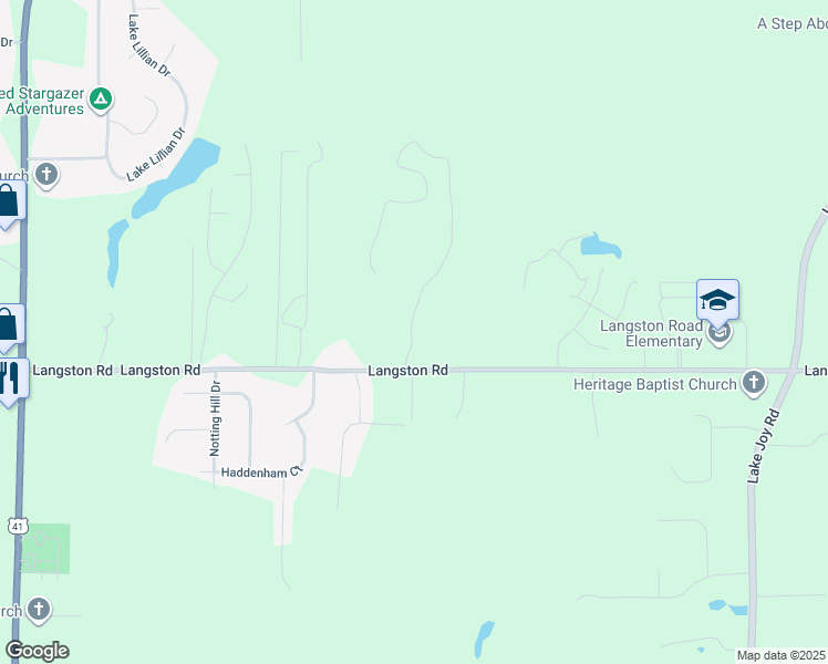 map of restaurants, bars, coffee shops, grocery stores, and more near 411 Langston Road in Perry