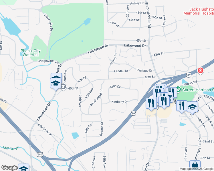 map of restaurants, bars, coffee shops, grocery stores, and more near 3813 Lynn Drive in Phenix City