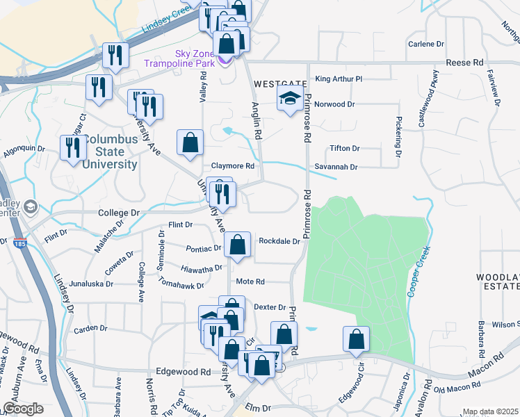 map of restaurants, bars, coffee shops, grocery stores, and more near 3625 Maryland Circle in Columbus