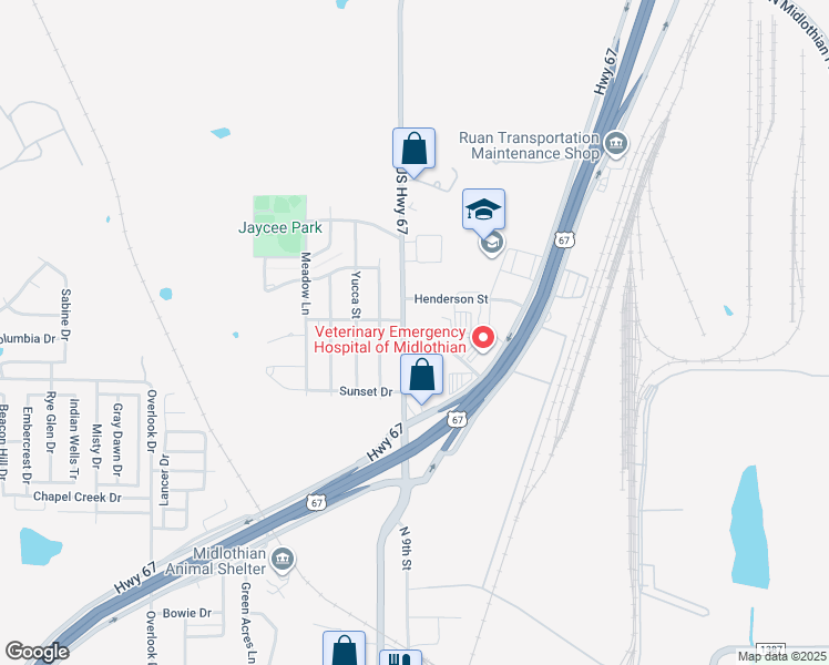 map of restaurants, bars, coffee shops, grocery stores, and more near 1428 North 9th Street in Midlothian