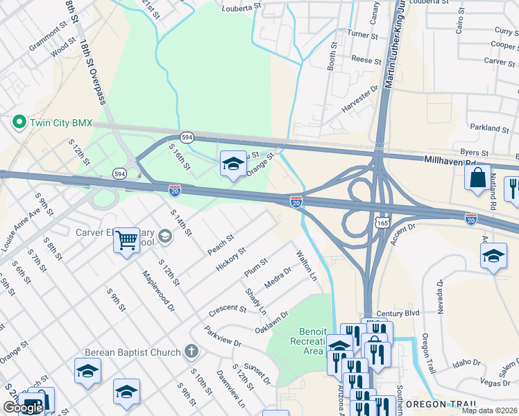 map of restaurants, bars, coffee shops, grocery stores, and more near 1000-1098 S 18th St in Monroe