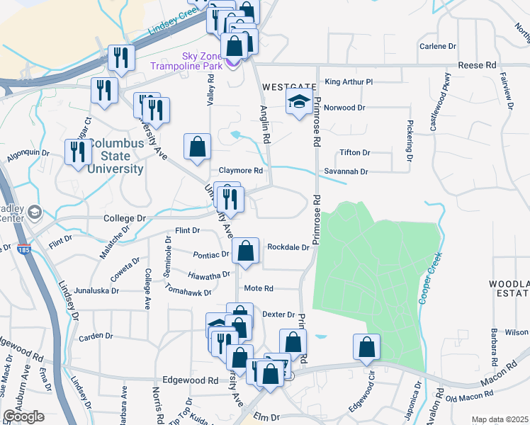 map of restaurants, bars, coffee shops, grocery stores, and more near 3625 Maryland Cir in Columbus