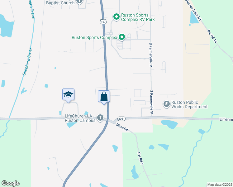 map of restaurants, bars, coffee shops, grocery stores, and more near 100-198 Debra Lane in Ruston