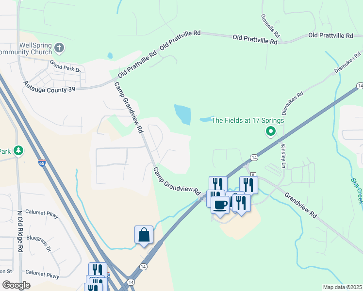 map of restaurants, bars, coffee shops, grocery stores, and more near 3750 Coosada Road in Millbrook