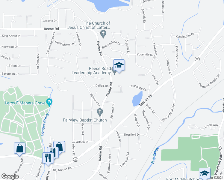map of restaurants, bars, coffee shops, grocery stores, and more near 3722 Reese Road in Columbus