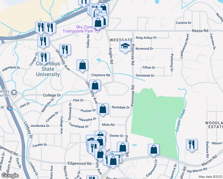 map of restaurants, bars, coffee shops, grocery stores, and more near 3625 Maryland Cir in Columbus