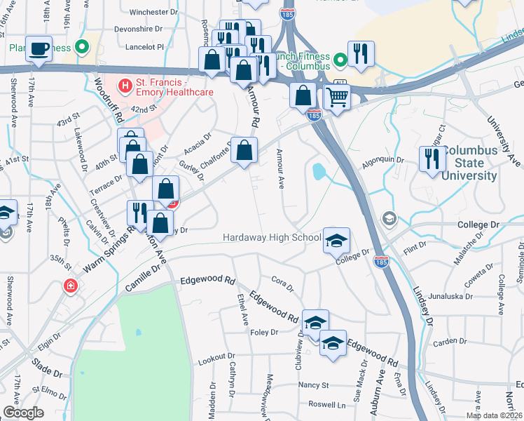 map of restaurants, bars, coffee shops, grocery stores, and more near 3714 Willis Road in Columbus