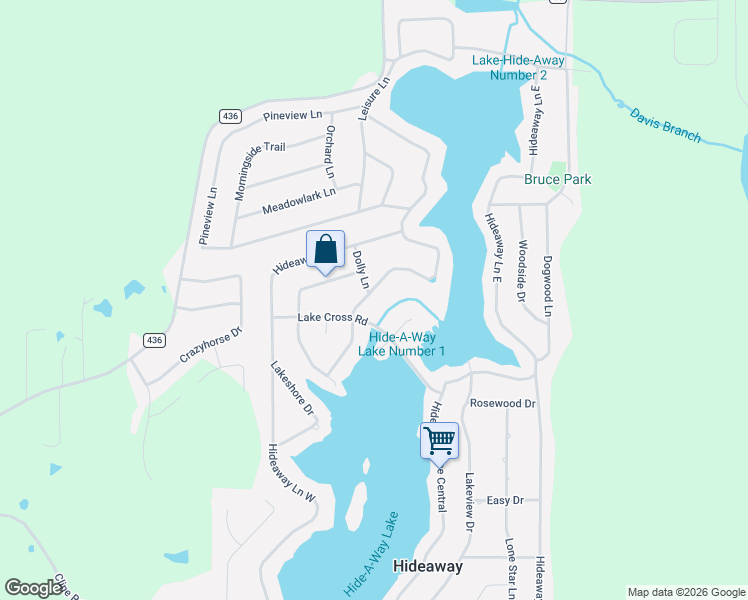 map of restaurants, bars, coffee shops, grocery stores, and more near 1509 Dolly Lane in Hideaway