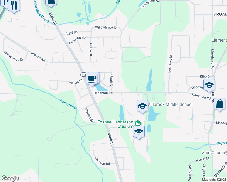map of restaurants, bars, coffee shops, grocery stores, and more near 3941 Chapman Road in Millbrook