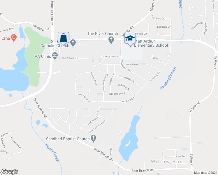 map of restaurants, bars, coffee shops, grocery stores, and more near 303 Winthrop Court in Kathleen