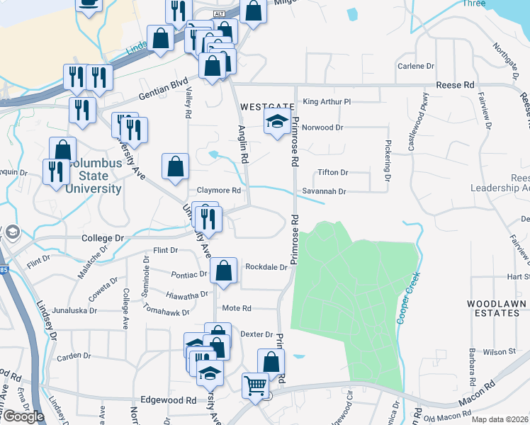 map of restaurants, bars, coffee shops, grocery stores, and more near 3823 Maryland Circle in Columbus