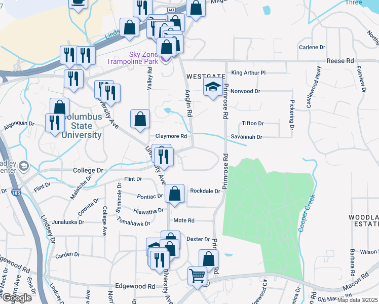 map of restaurants, bars, coffee shops, grocery stores, and more near 3837 Maryland Circle in Columbus