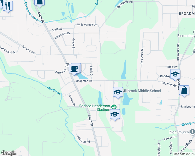 map of restaurants, bars, coffee shops, grocery stores, and more near 3941 Chapman Road in Millbrook