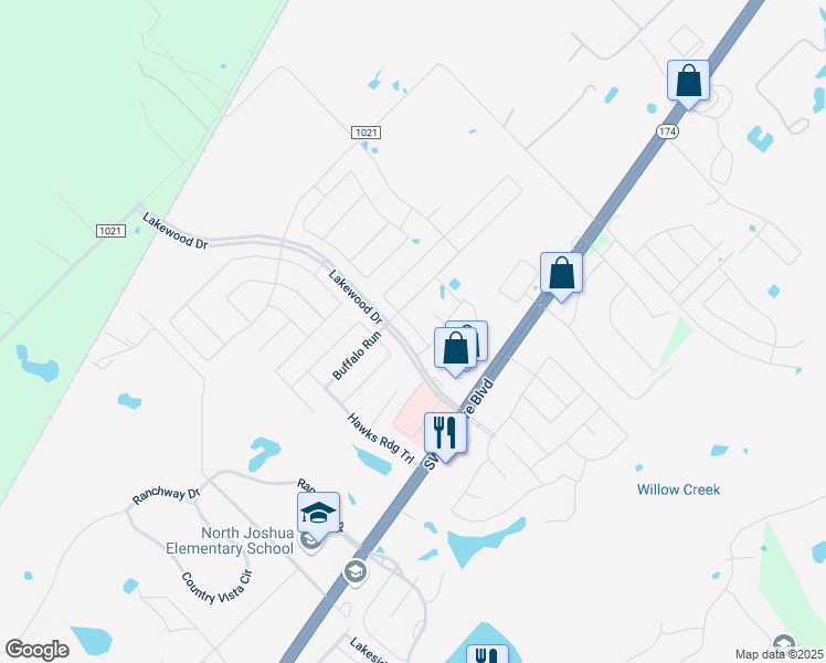 map of restaurants, bars, coffee shops, grocery stores, and more near 208 Arrowhead Drive in Burleson