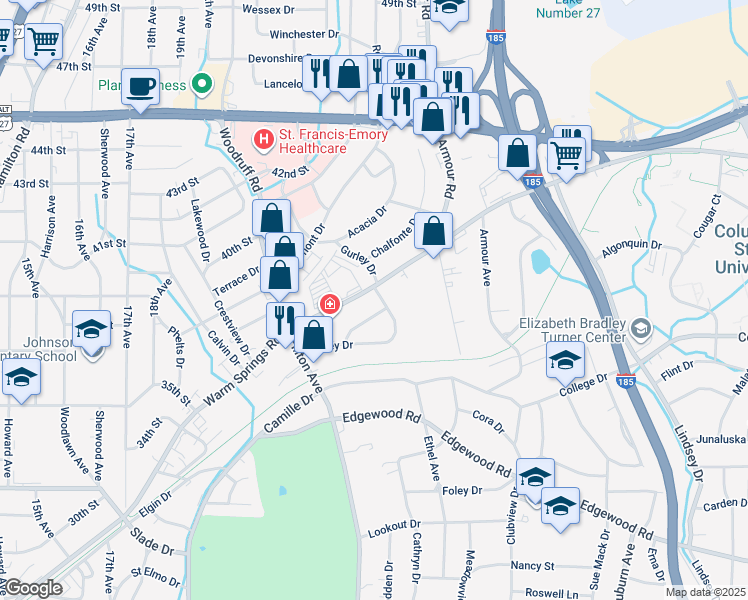 map of restaurants, bars, coffee shops, grocery stores, and more near 3647 Gurley Drive in Columbus