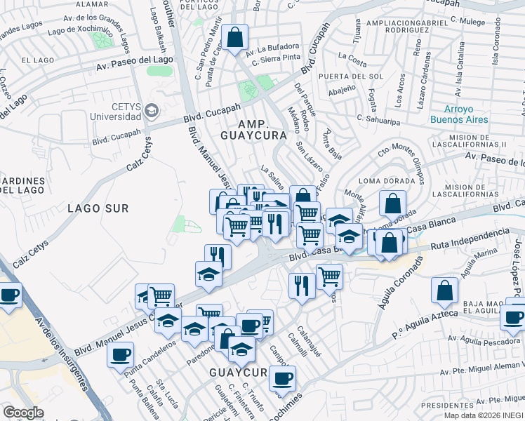 map of restaurants, bars, coffee shops, grocery stores, and more near Santa Catarina in Tijuana