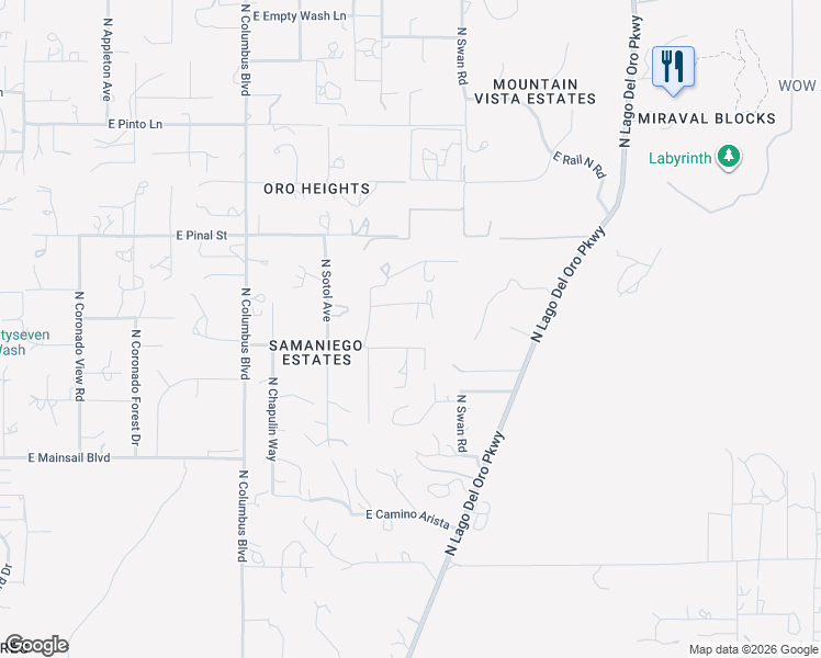 map of restaurants, bars, coffee shops, grocery stores, and more near 4650 East Joshua Tree Place in Tucson