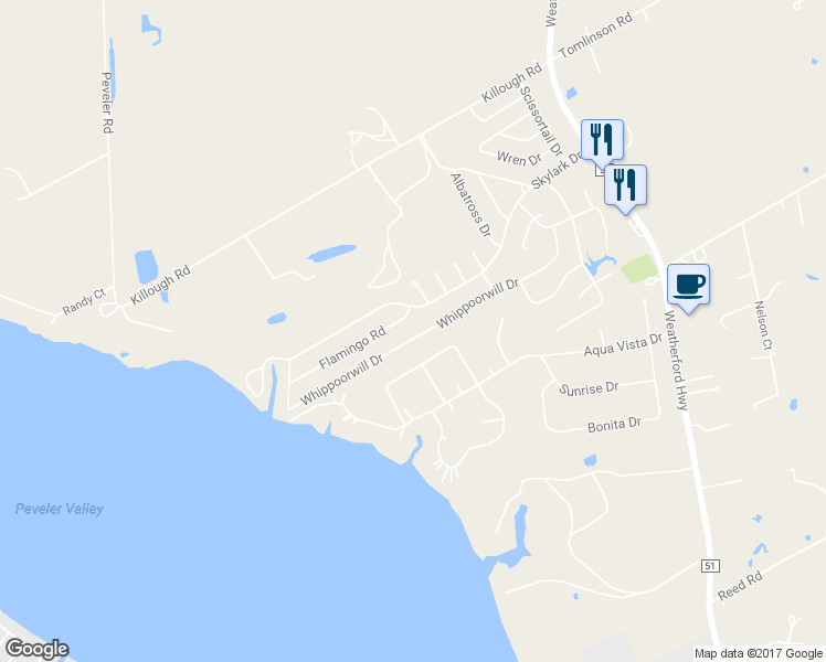 map of restaurants, bars, coffee shops, grocery stores, and more near 720 Whippoorwill Drive in Granbury