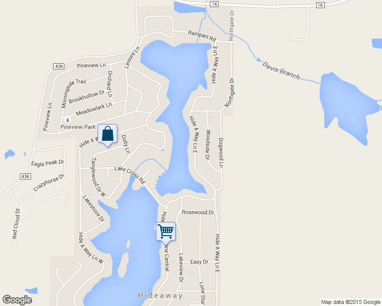 map of restaurants, bars, coffee shops, grocery stores, and more near 540 Hide a Way Lane East in Hideaway