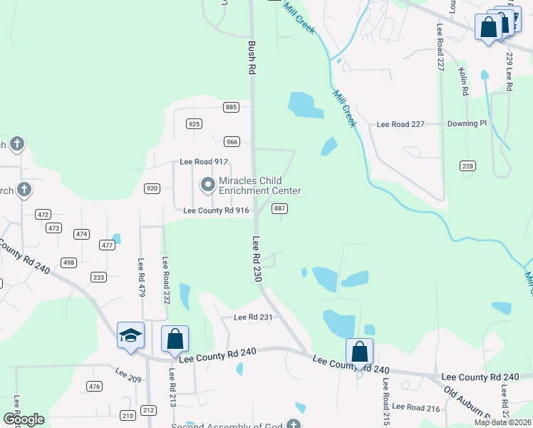 map of restaurants, bars, coffee shops, grocery stores, and more near County Road 887 in Phenix City
