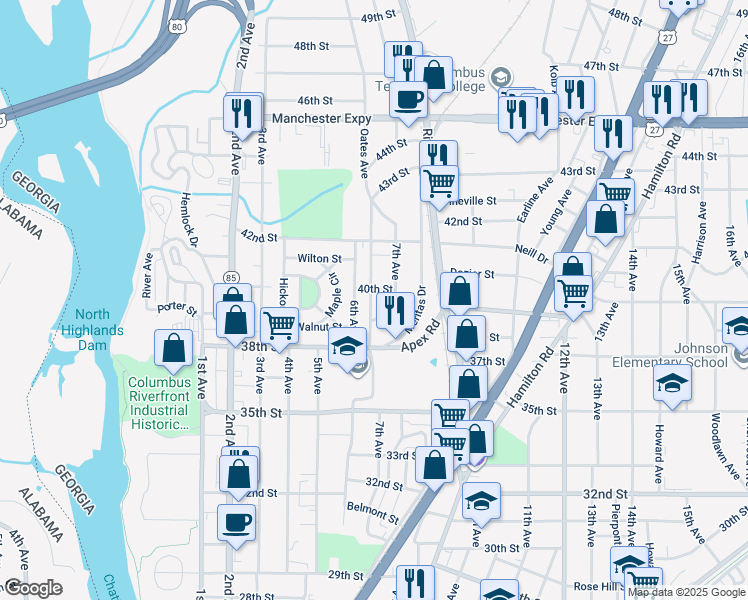 map of restaurants, bars, coffee shops, grocery stores, and more near 3916 Oates Avenue in Columbus