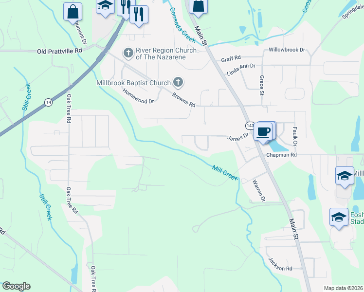 map of restaurants, bars, coffee shops, grocery stores, and more near 421 James Court in Millbrook