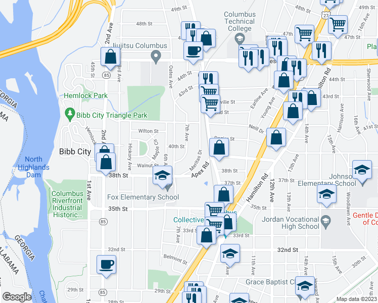 map of restaurants, bars, coffee shops, grocery stores, and more near 3932 7th Avenue in Columbus