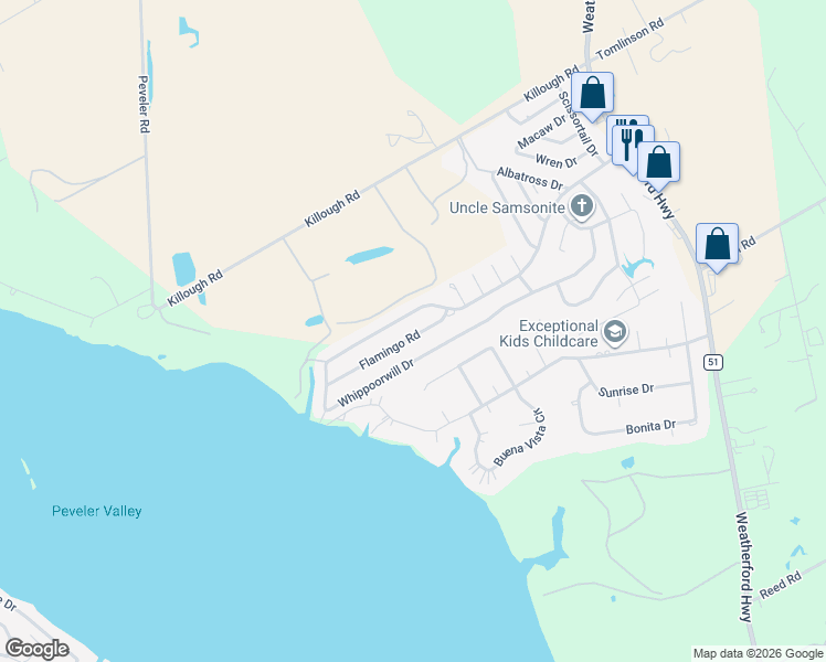 map of restaurants, bars, coffee shops, grocery stores, and more near 818 Flamingo Road in Granbury