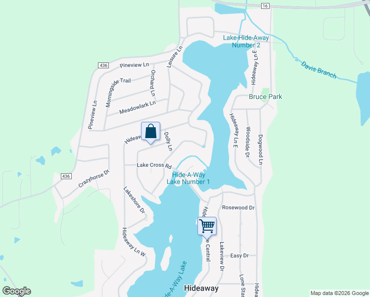 map of restaurants, bars, coffee shops, grocery stores, and more near 1521 Tanglewood Drive East in Hideaway