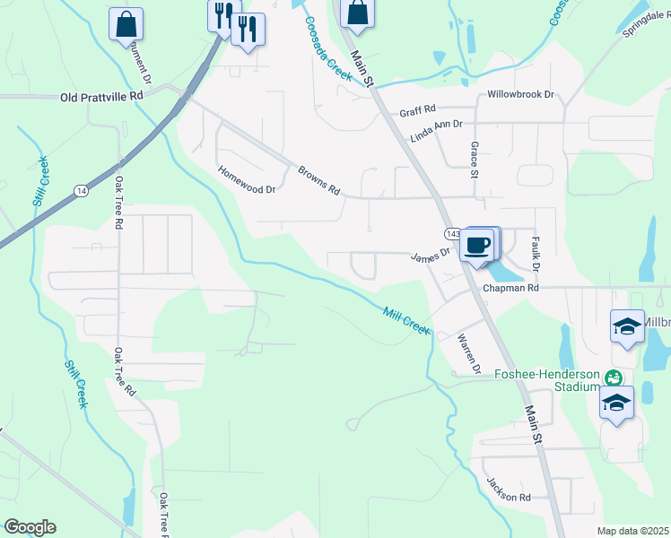 map of restaurants, bars, coffee shops, grocery stores, and more near 421 James Court in Millbrook