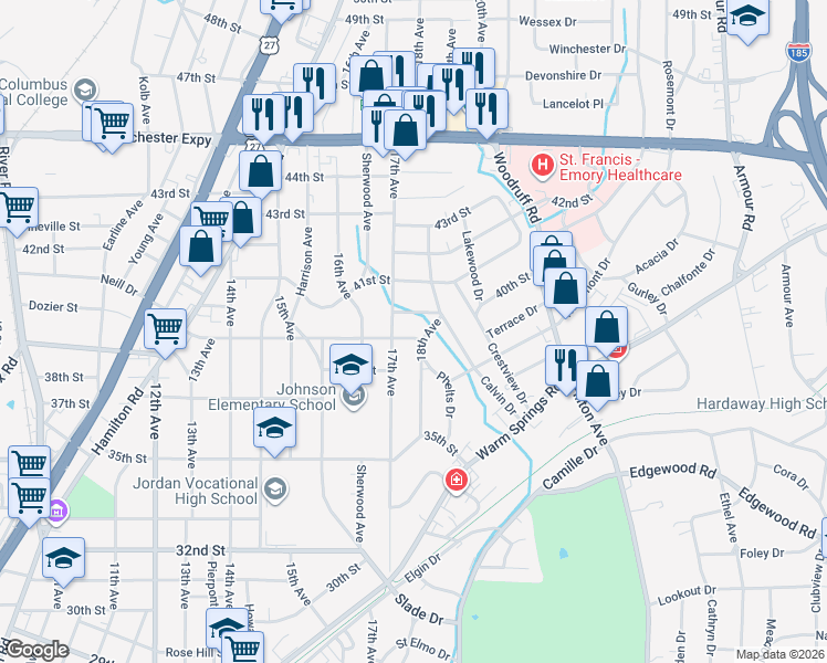 map of restaurants, bars, coffee shops, grocery stores, and more near 3828 17th Avenue in Columbus