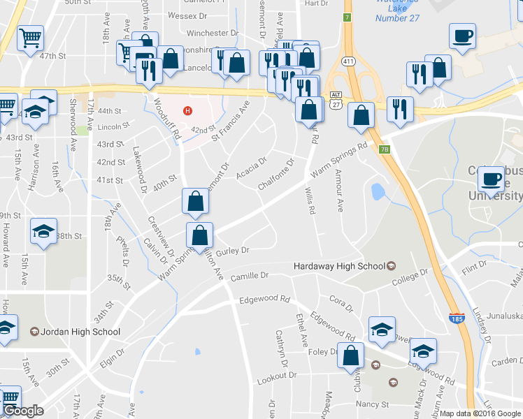 map of restaurants, bars, coffee shops, grocery stores, and more near 3698 Gurley Drive in Columbus