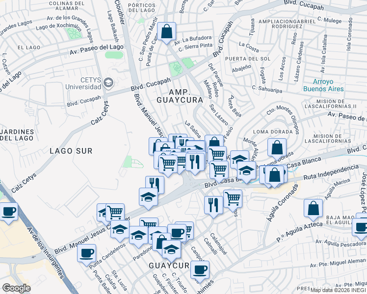 map of restaurants, bars, coffee shops, grocery stores, and more near Santa Catarina in Tijuana