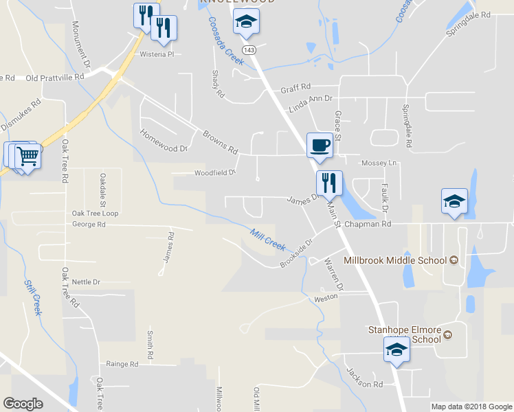 map of restaurants, bars, coffee shops, grocery stores, and more near 32 JamesTown Loop in Millbrook