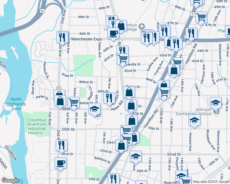 map of restaurants, bars, coffee shops, grocery stores, and more near 3932 7th Avenue in Columbus