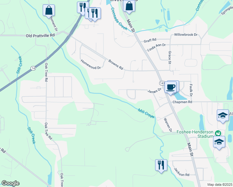 map of restaurants, bars, coffee shops, grocery stores, and more near 421 James Court in Millbrook