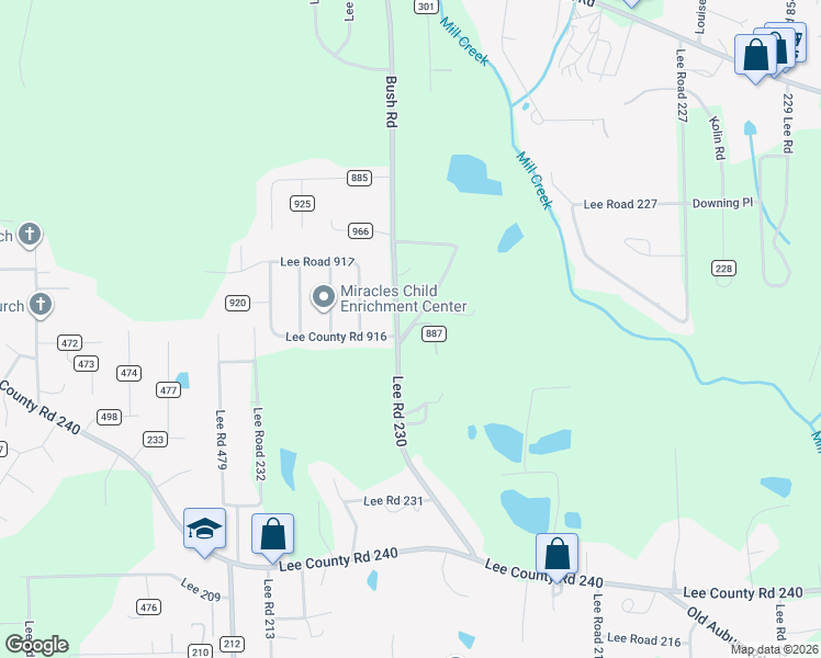 map of restaurants, bars, coffee shops, grocery stores, and more near County Road 887 in Lee County