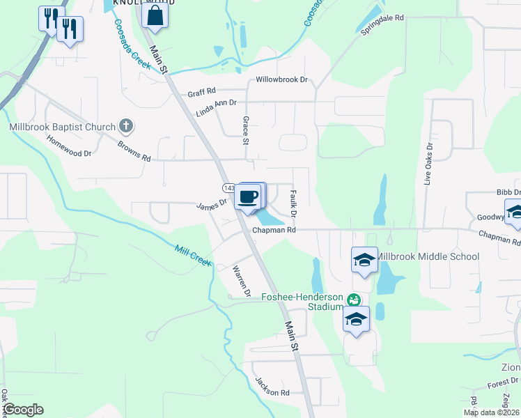 map of restaurants, bars, coffee shops, grocery stores, and more near 99 Cattail Curve in Millbrook