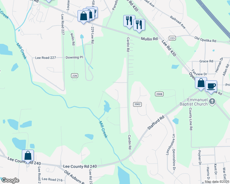 map of restaurants, bars, coffee shops, grocery stores, and more near 477 Lee Road 102 in Smiths Station