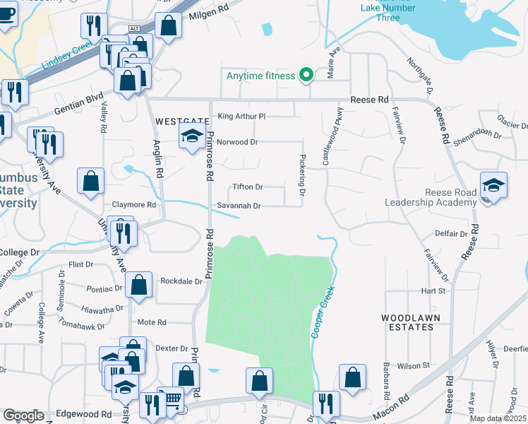 map of restaurants, bars, coffee shops, grocery stores, and more near 4028 Savannah Drive in Columbus